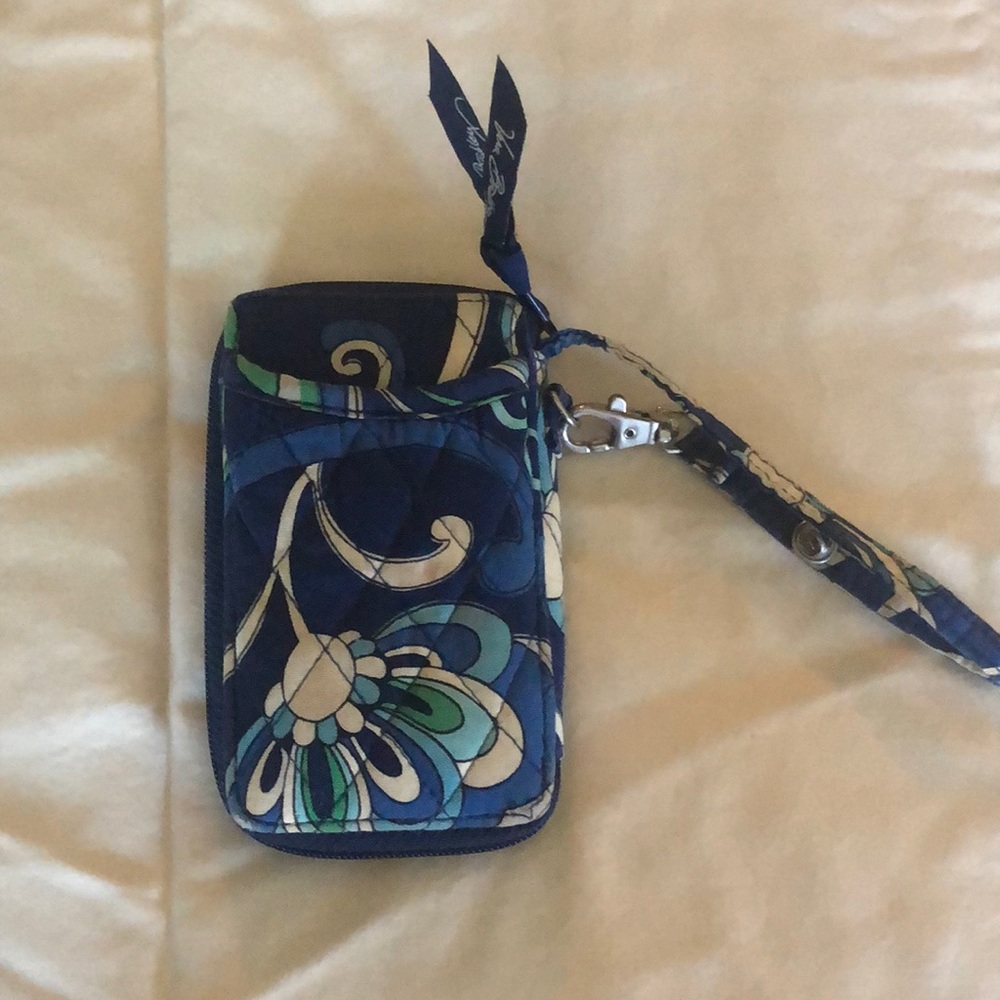 Blue, Green and White Vera Bradley wristlet
